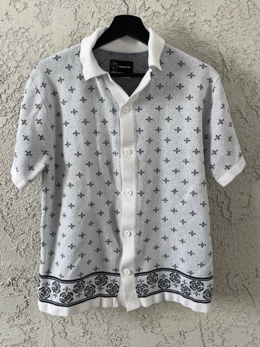 Retro Geometric Knit Cabana Shirt - 70s Mod Style Polo